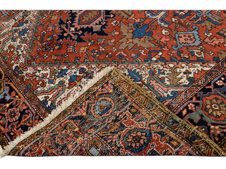 Antique Persian Heriz Handmade Allover Pattern Red Wool Rug