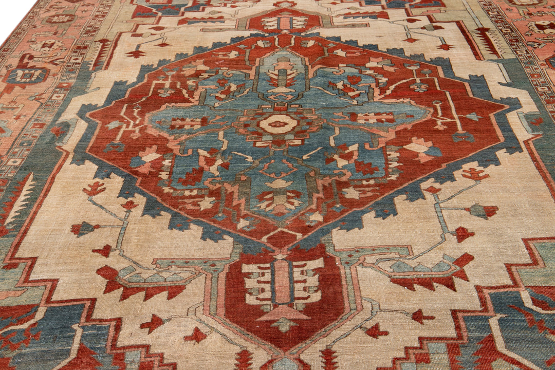 19th Century Antique Serapi Wool Rug 9 X 13