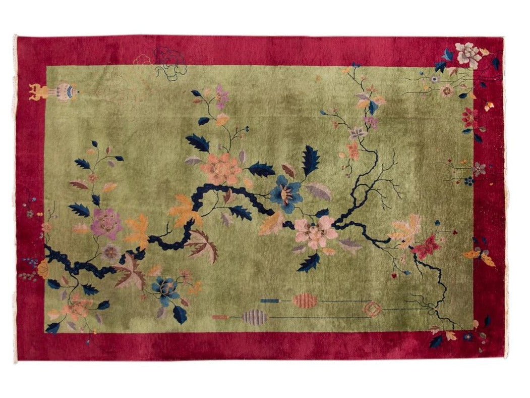 Antique Chinese Art Deco Wool Rug 9 X 12