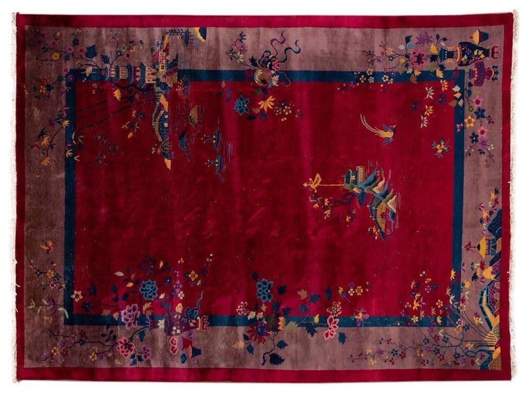 Antique Chinese Art Deco Wool Rug 10 X 14