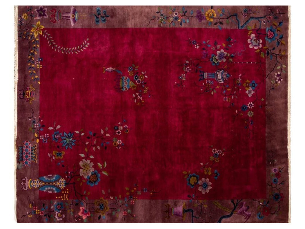 Antique Chinese Art Deco Wool Rug 9 X 11