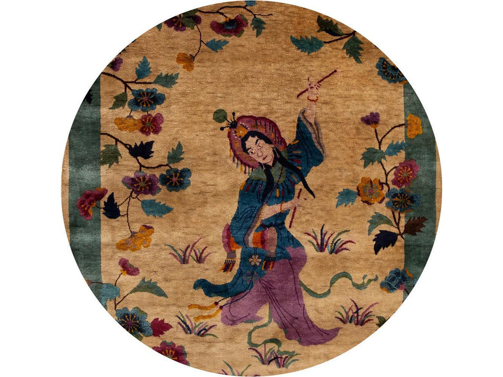 Vintage Chinese Art Deco Oval Rug 5 X 8