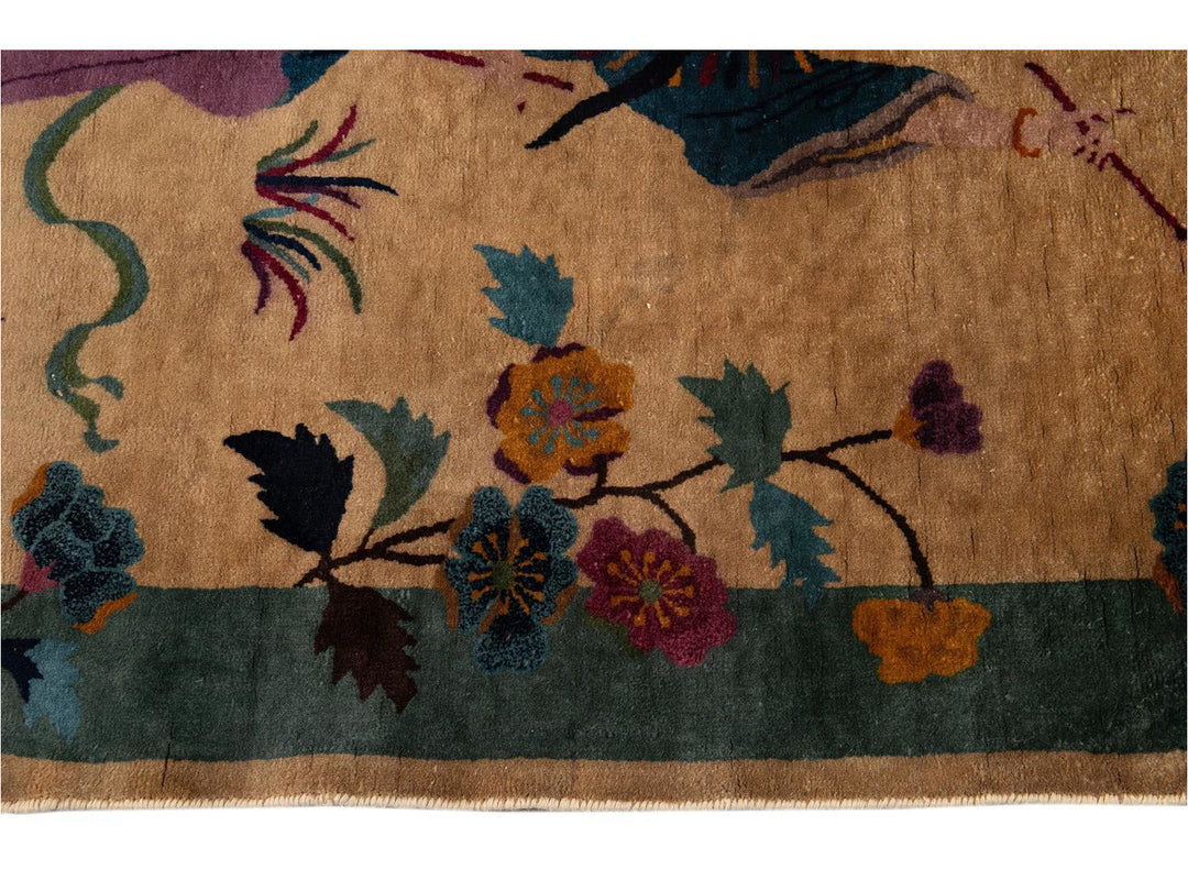 Vintage Chinese Art Deco Oval Rug 5 X 8