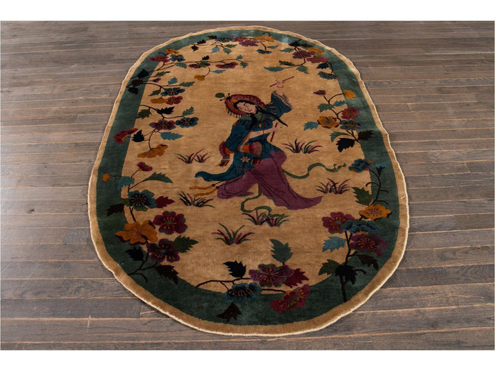 Vintage Chinese Art Deco Oval Rug 5 X 8
