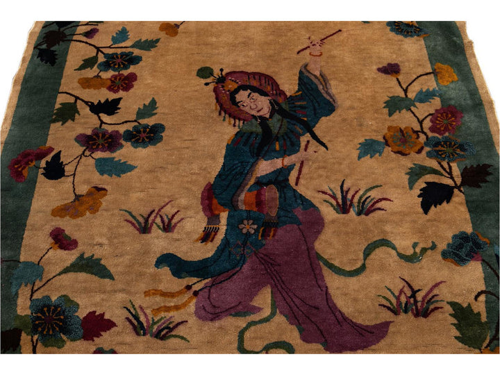 Vintage Chinese Art Deco Oval Rug 5 X 8