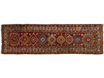 Red Antique Serapi Persian Handmade Multi Medallion Motif Wool Runner
