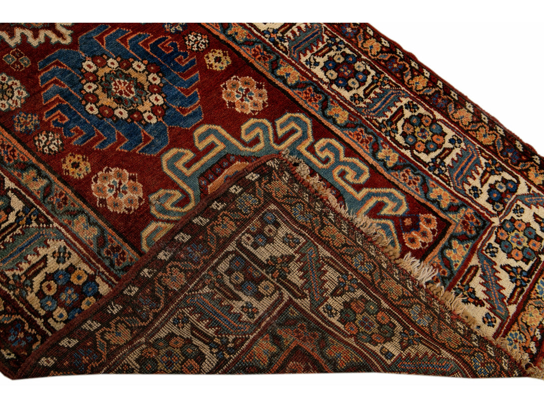 Red Antique Serapi Persian Handmade Multi Medallion Motif Wool Runner