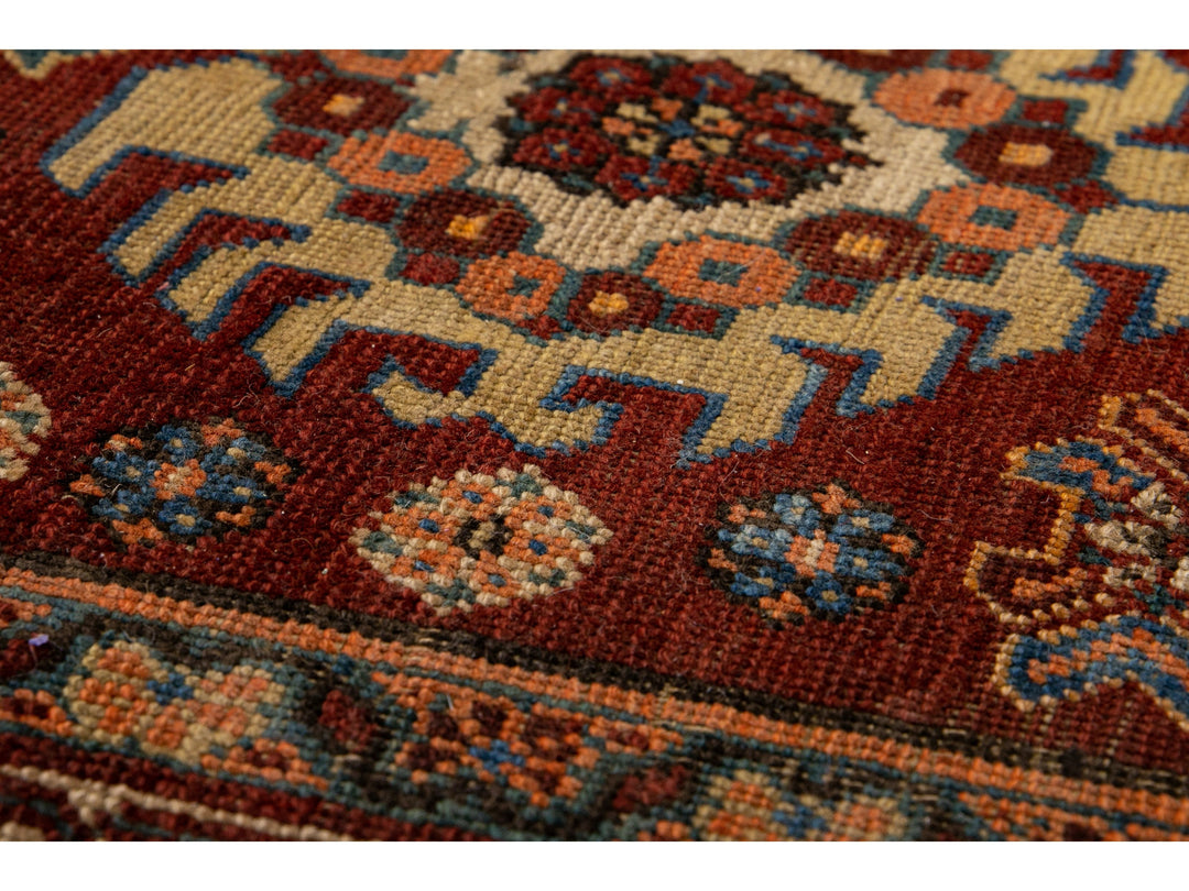 Red Antique Serapi Persian Handmade Multi Medallion Motif Wool Runner