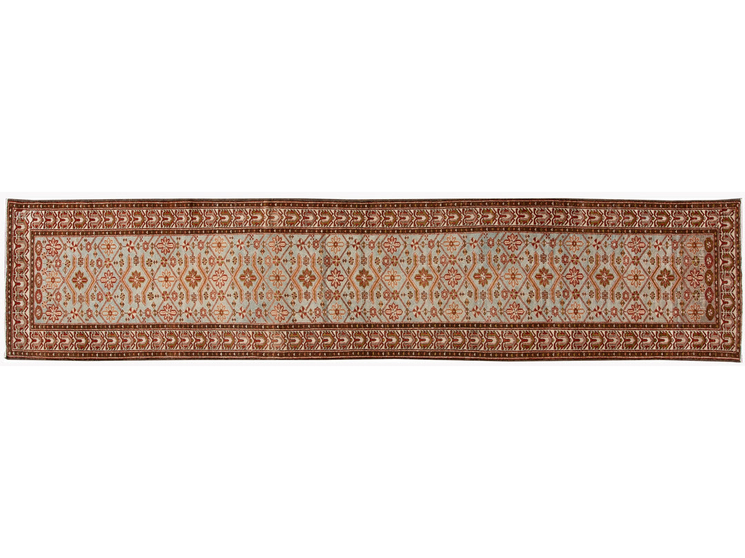 Antique Malayer Handmade Allover Motif Light Blue Wool Runner