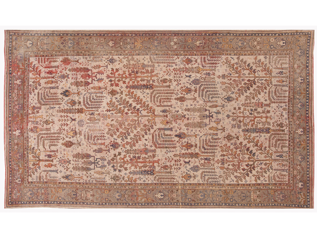 Beige Antique Turkish Oushak Handmade Oversize Wool Rug With Allover Pattern