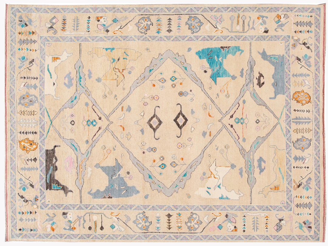 Modern Turkish Oushak Wool Rug 9 X 12