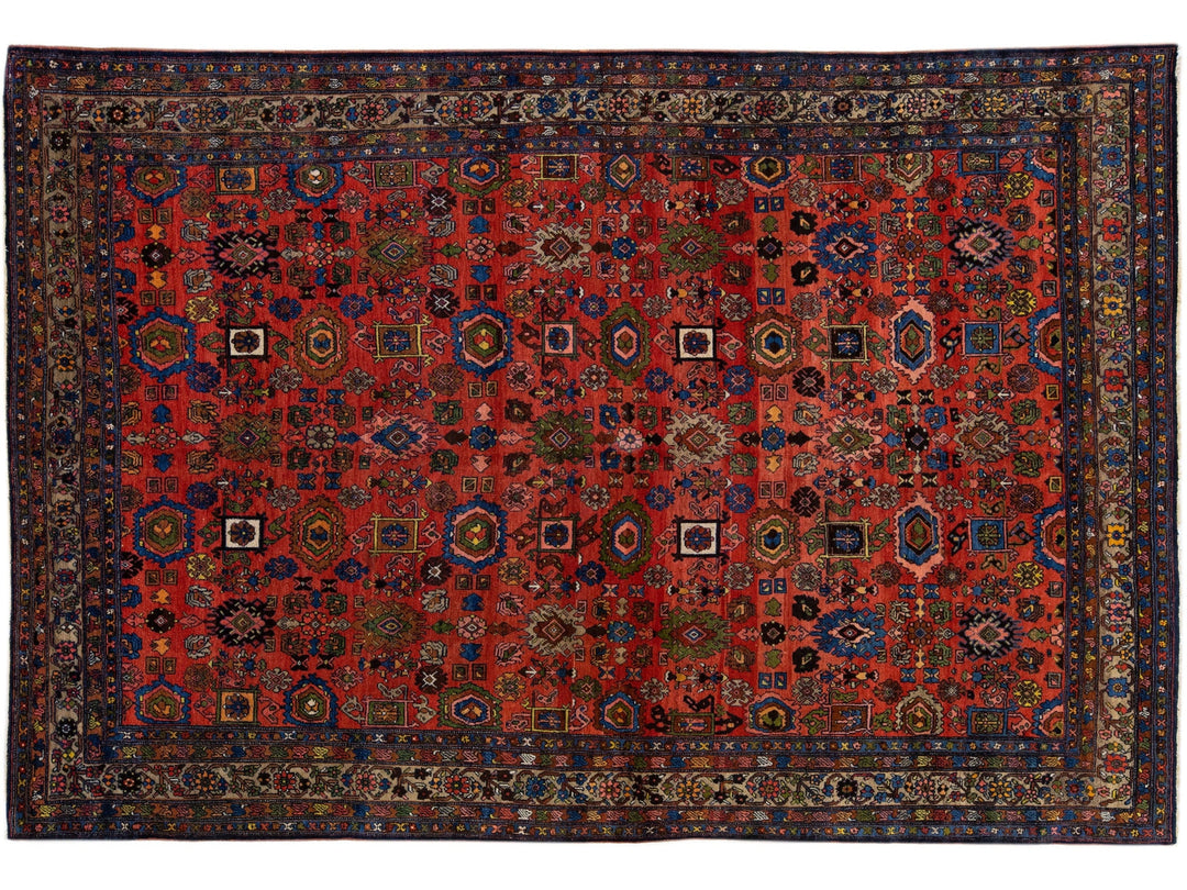 Antique Bidjar Handmade Red Designed Wool Rug