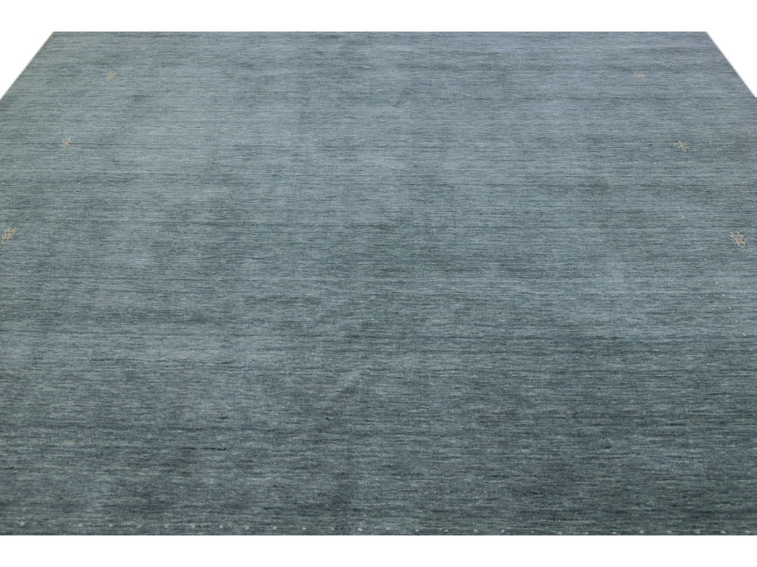 Modern Gabbeh Style Hand-Loom Light Gray Minimalist Pattern Wool Rug