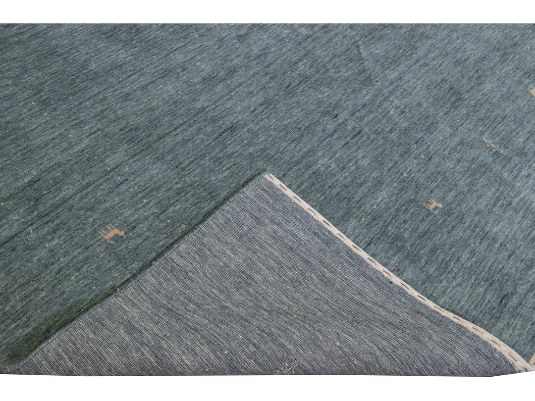 Modern Gabbeh Style Hand-Loom Light Gray Minimalist Pattern Wool Rug