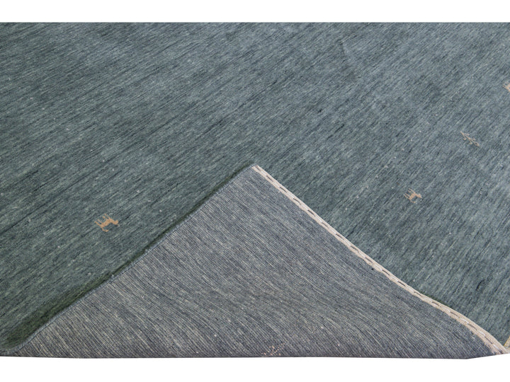 Modern Gabbeh Style Hand-Loom Light Gray Minimalist Pattern Wool Rug