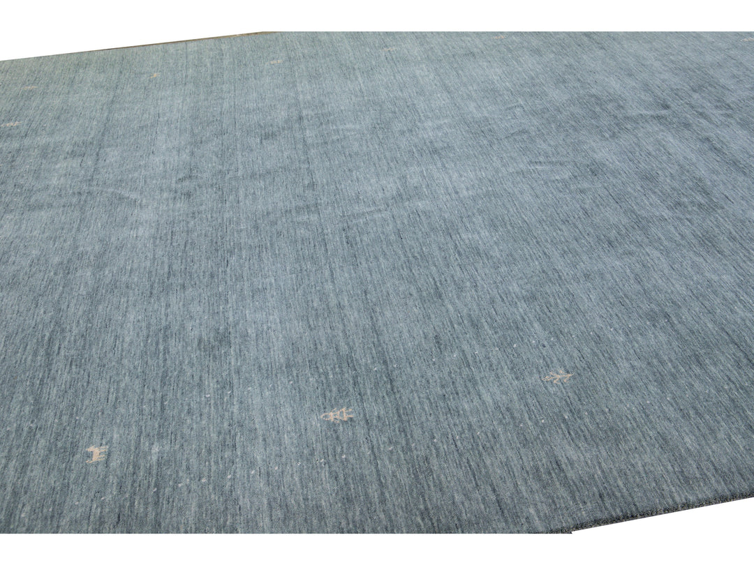 Modern Gabbeh Style Hand-Loom Light Gray Minimalist Pattern Wool Rug