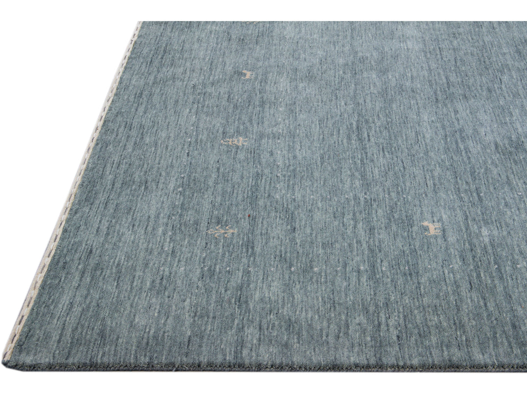 Modern Gabbeh Style Hand-Loom Light Gray Minimalist Pattern Wool Rug