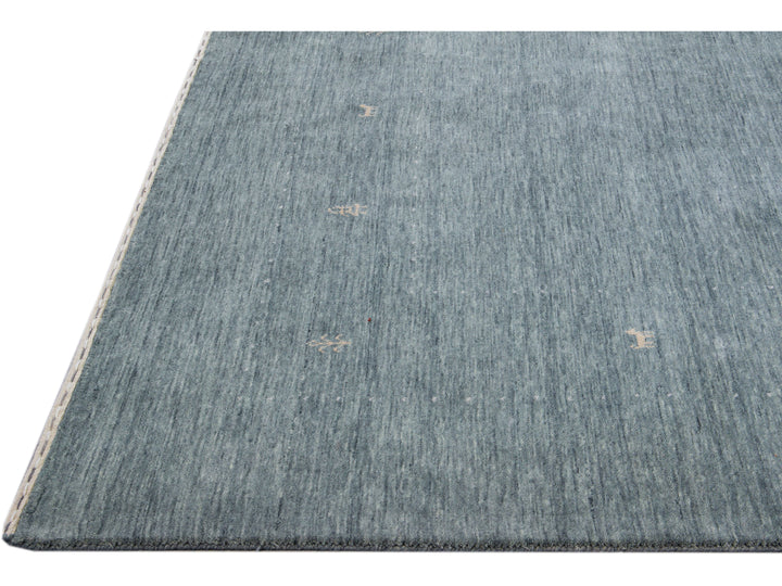 Modern Gabbeh Style Hand-Loom Light Gray Minimalist Pattern Wool Rug