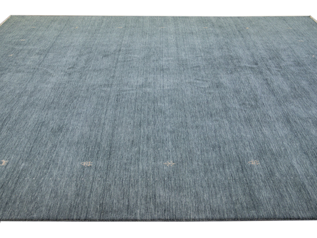 Modern Gabbeh Style Hand-Loom Light Gray Minimalist Pattern Wool Rug