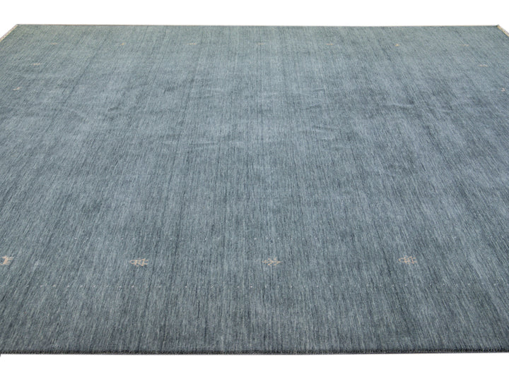 Modern Gabbeh Style Hand-Loom Light Gray Minimalist Pattern Wool Rug