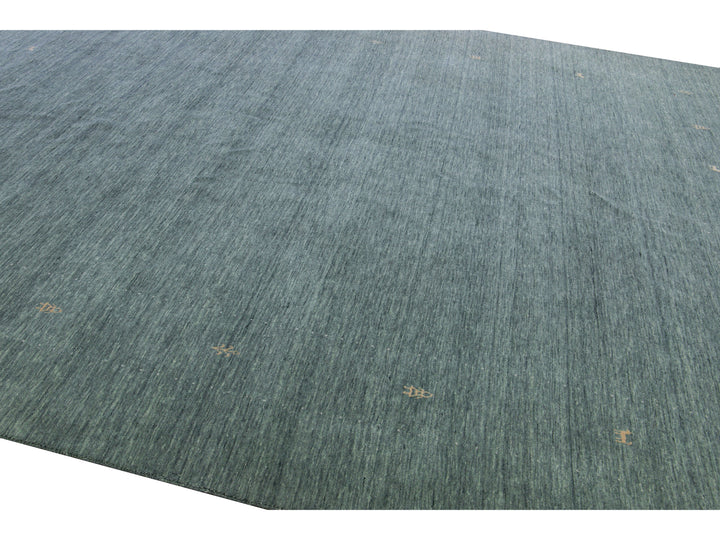Modern Gabbeh Style Hand-Loom Light Gray Minimalist Pattern Wool Rug