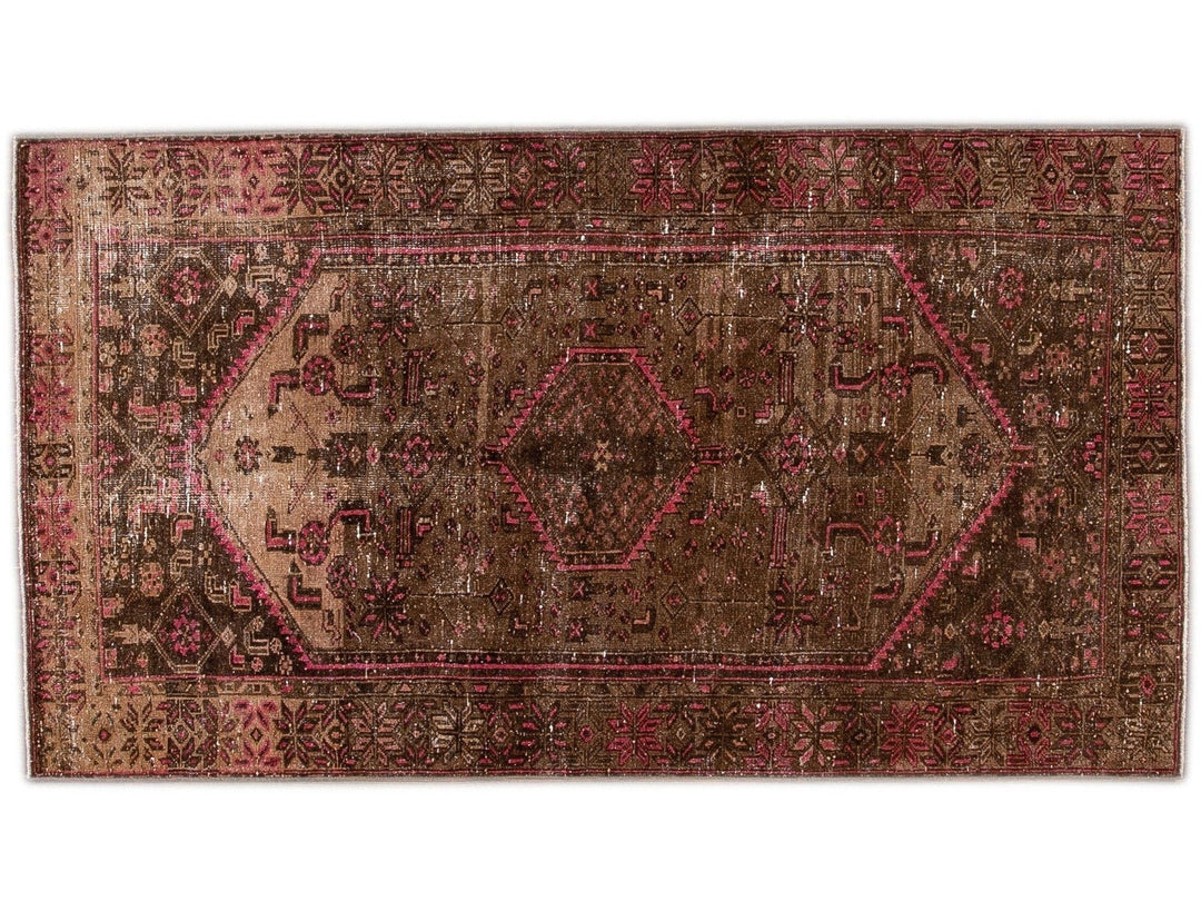 Vintage Persian Distressed Handmade Brown Wool Rug