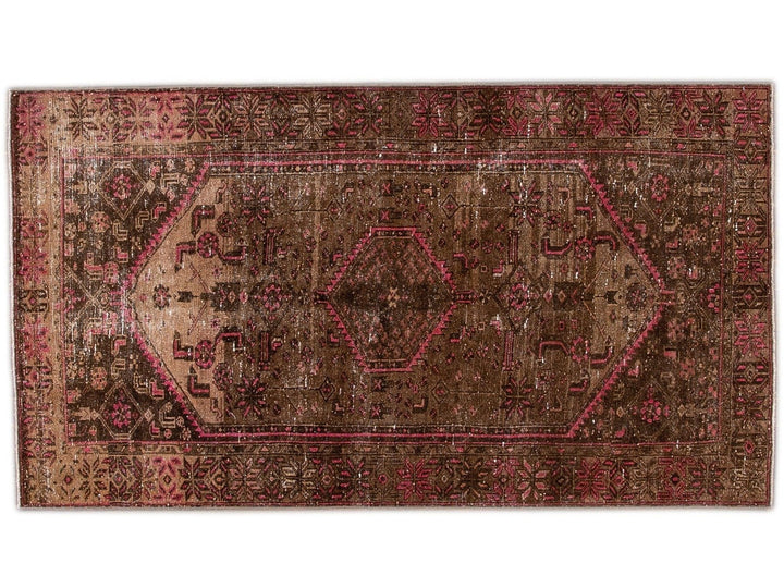 Vintage Persian Distressed Handmade Brown Wool Rug