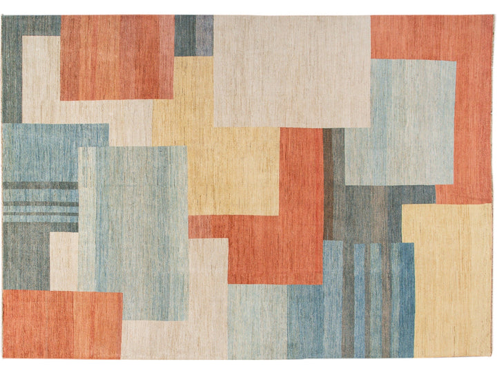 Modern Deco Style Handmade Multicolor Geometric Abstract Wool Rug