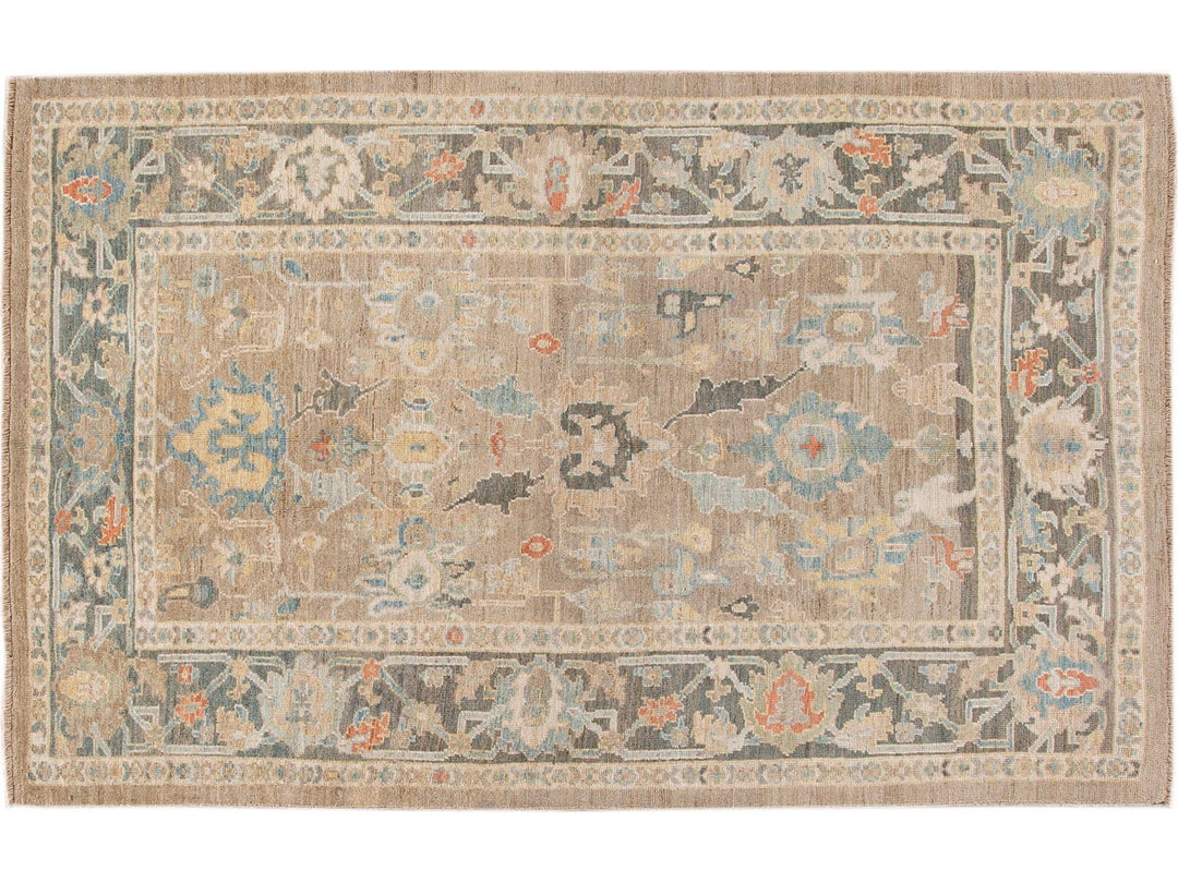 Modern Sultanabad Beige and Gray Handmade Floral Wool Rug