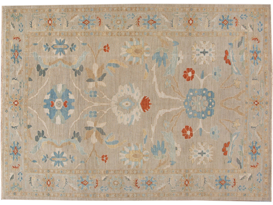 Modern Sultanabad Beige Handmade Floral Wool Rug