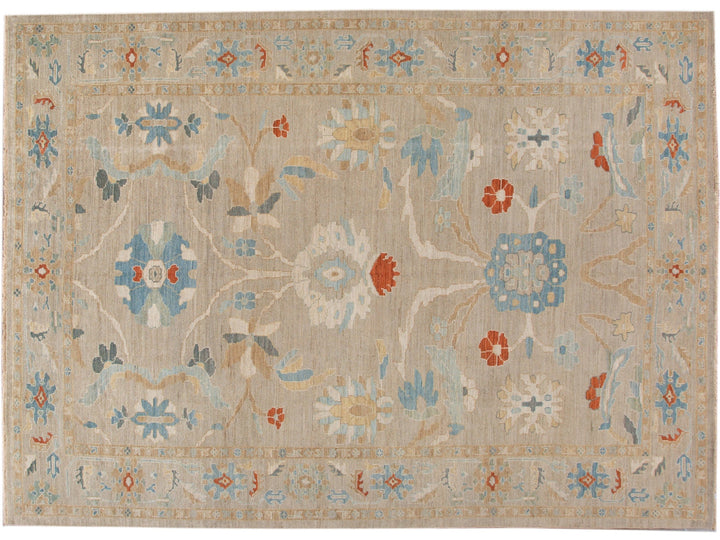 Modern Sultanabad Beige Handmade Floral Wool Rug