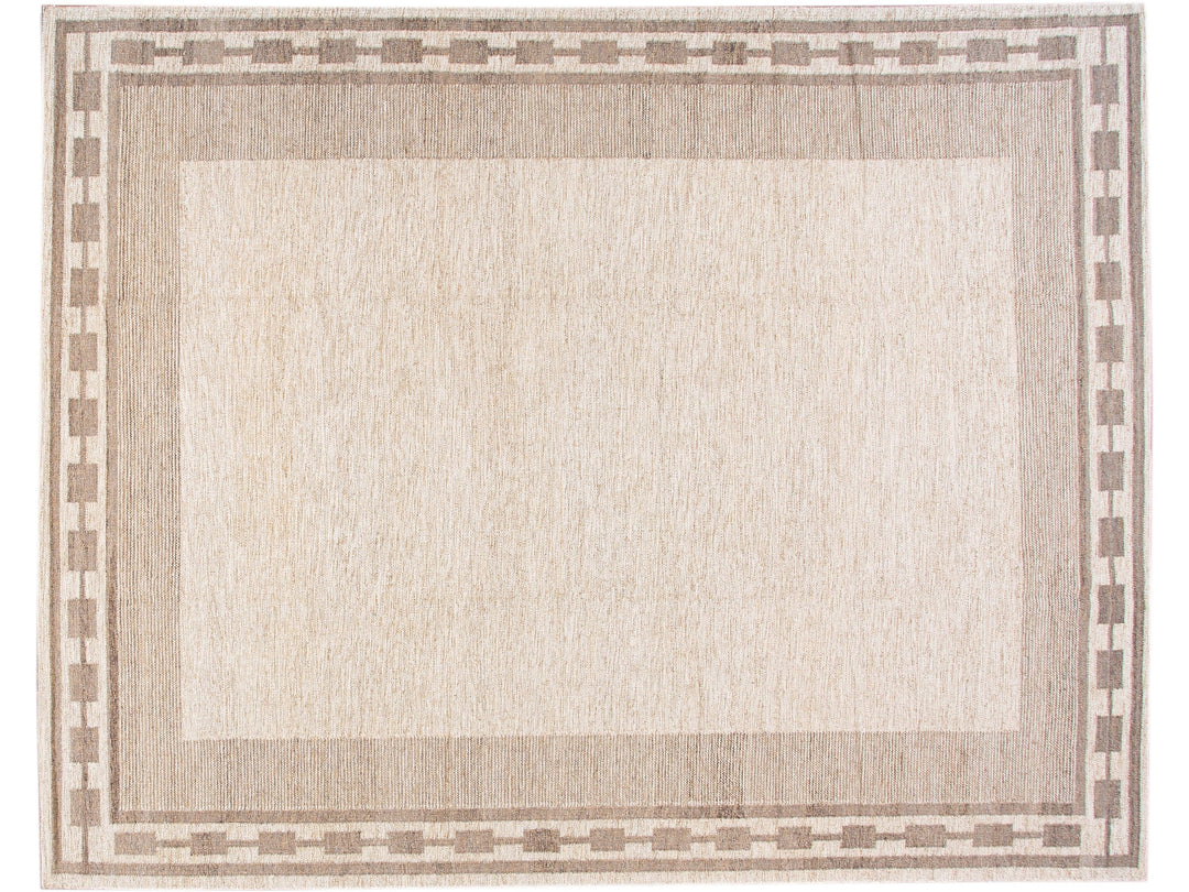 Modern Swedish Style Handmade Oversize Designed Beige Wool Rug