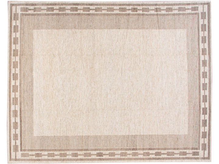 Modern Swedish Style Handmade Oversize Designed Beige Wool Rug