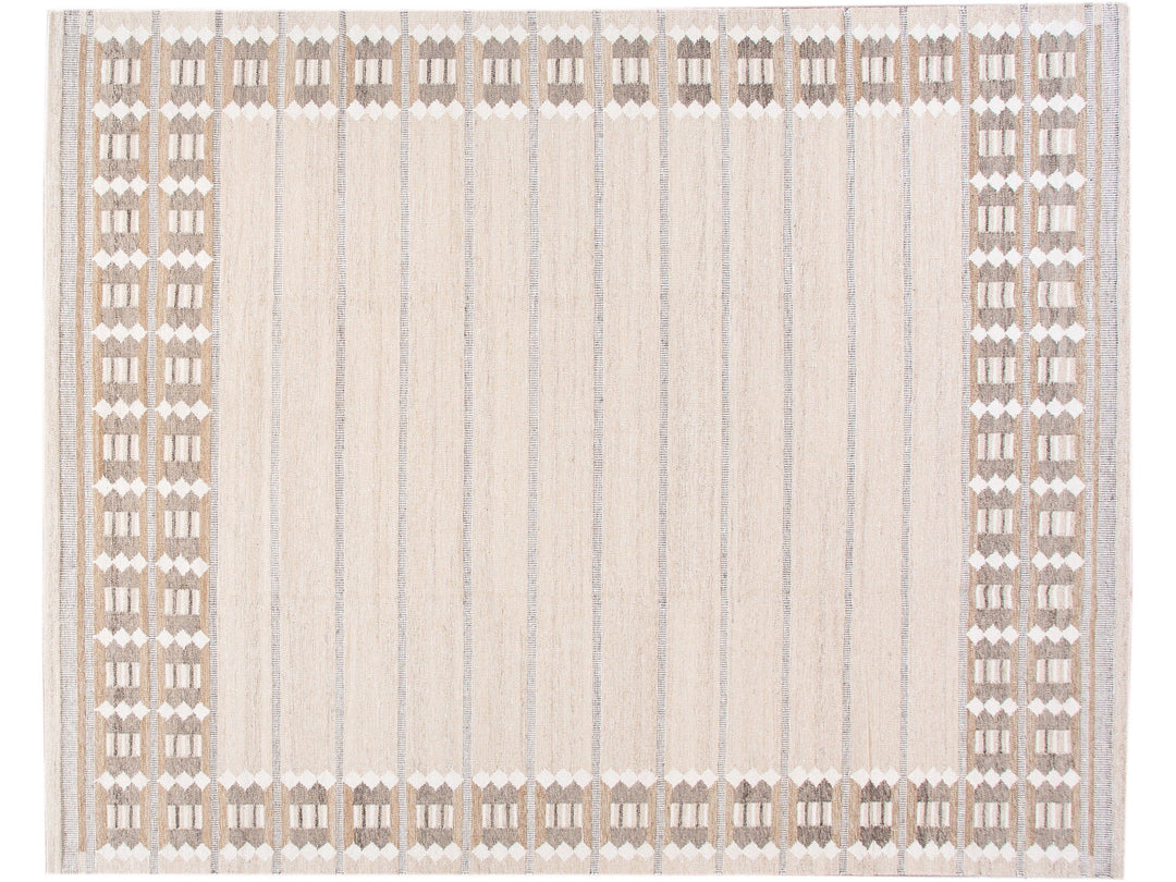 Modern Swedish Style Beige Handmade Oversize Designed Wool Rug