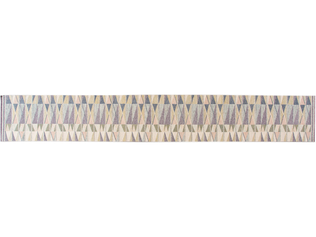 Modern Swedish Style Handmade Multicolor Geometric Abstract Wool Runner
