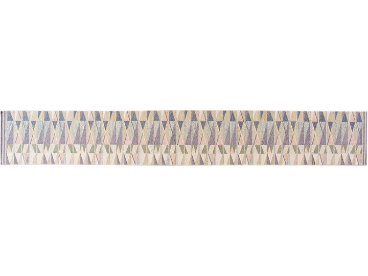 Modern Swedish Style Handmade Multicolor Geometric Abstract Wool Runner