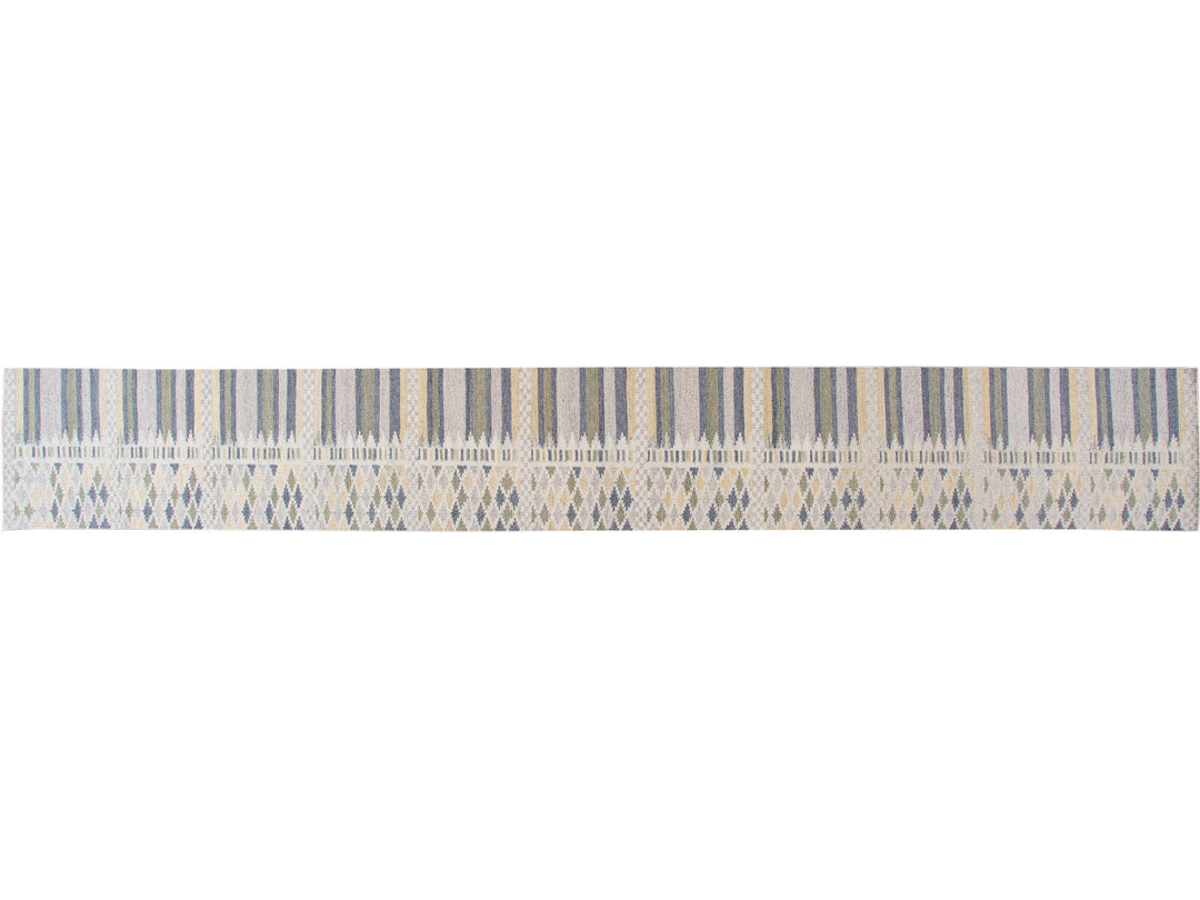 Modern Swedish Style Gray and Beige Handmade Geometric Abstract Long Wool Runner