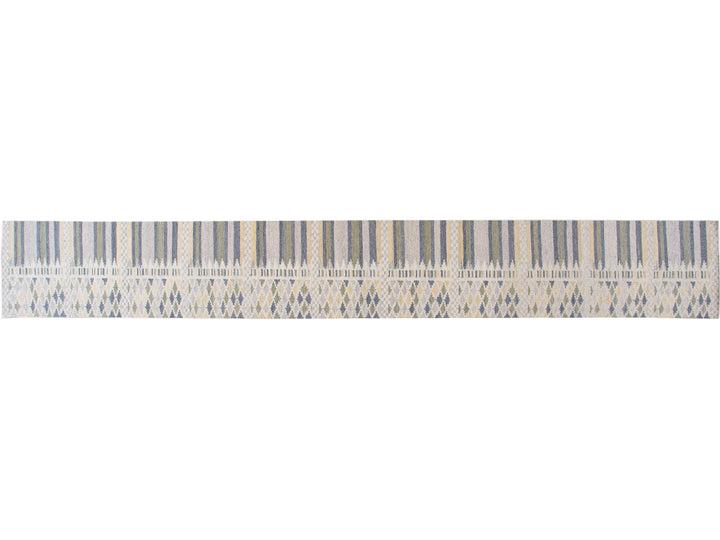 Modern Swedish Style Gray and Beige Handmade Geometric Abstract Long Wool Runner