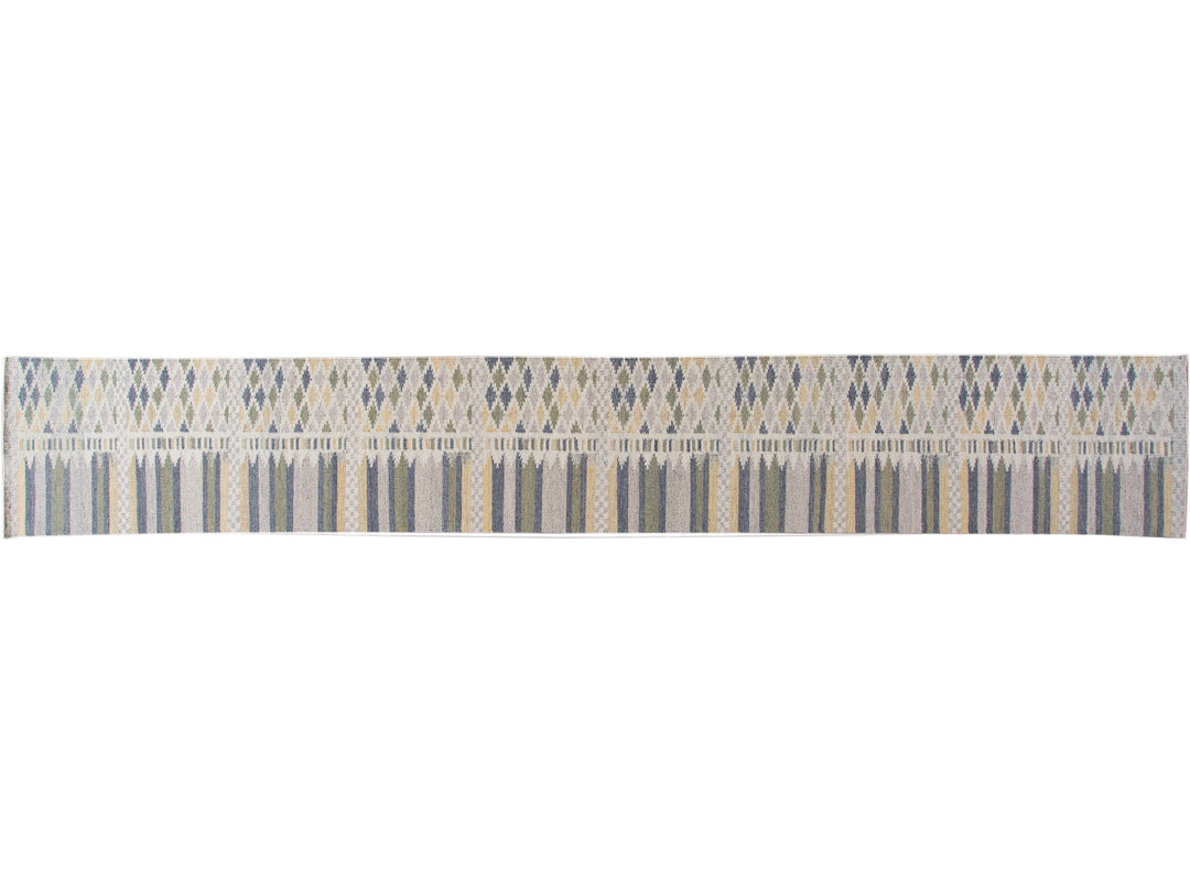 Modern Swedish Style Beige Handmade Geometric Wool Runner