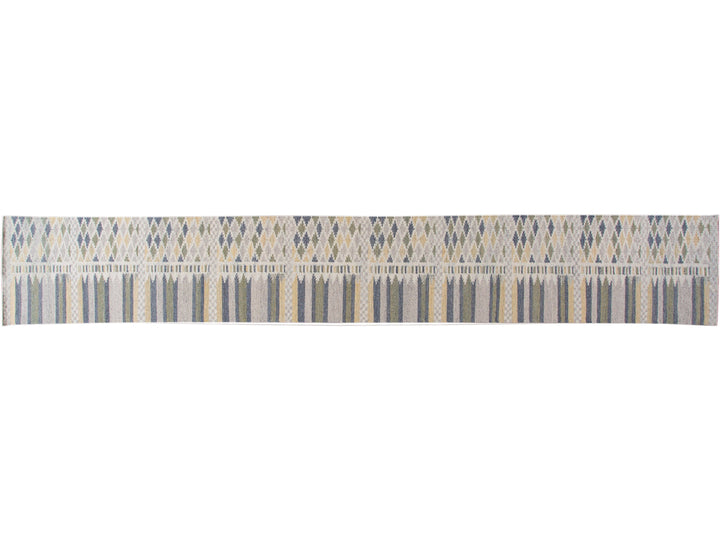 Modern Swedish Style Beige Handmade Geometric Wool Runner