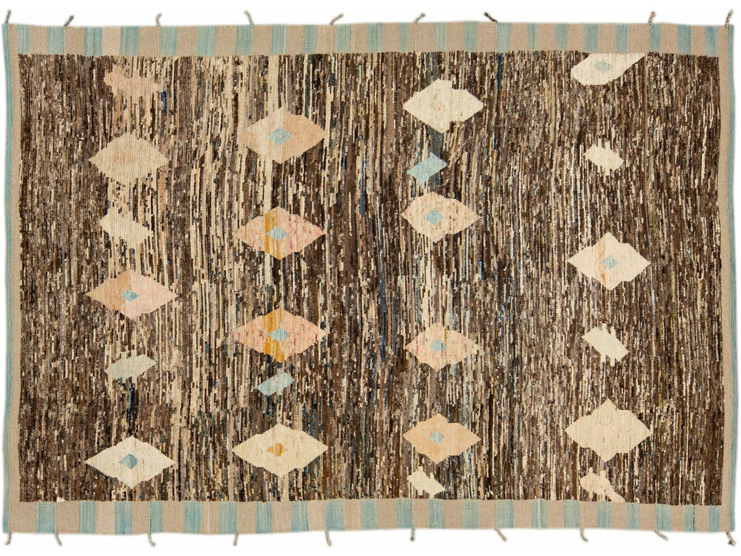 Modern Brown Moroccan Style Handmade Geometric Motif Wool Rug