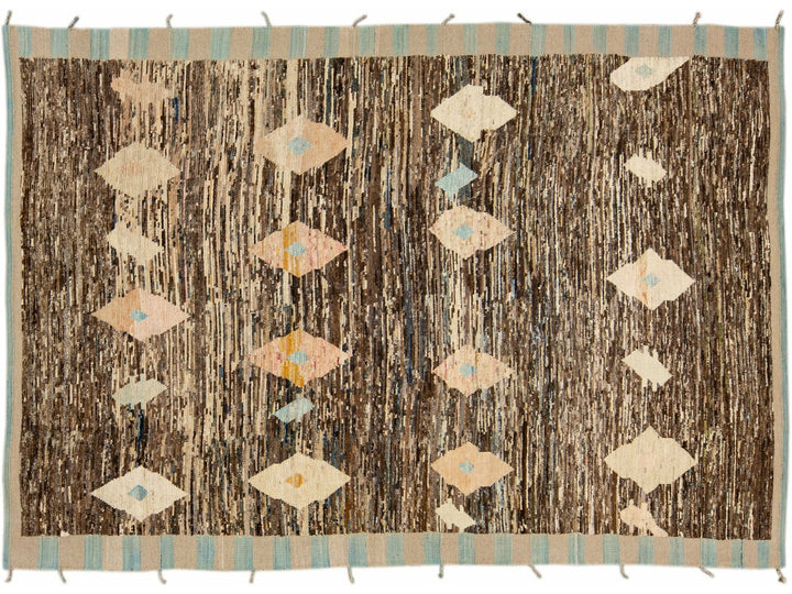 Modern Brown Moroccan Style Handmade Geometric Motif Wool Rug