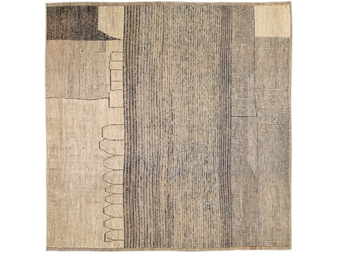 Modern Moroccan Bohemian Style Handmade Beige Square Wool Rug