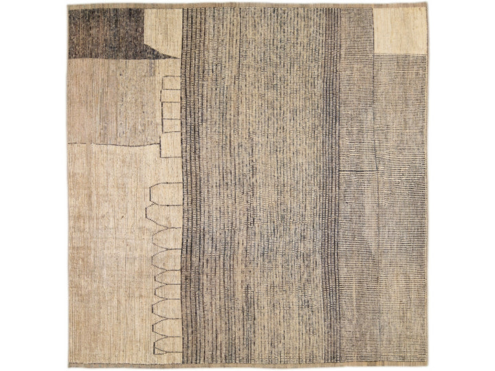 Modern Moroccan Bohemian Style Handmade Beige Square Wool Rug