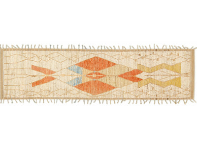 Beige Modern and Orange Moroccan Style Handmade Tribal Motif Wool Runner