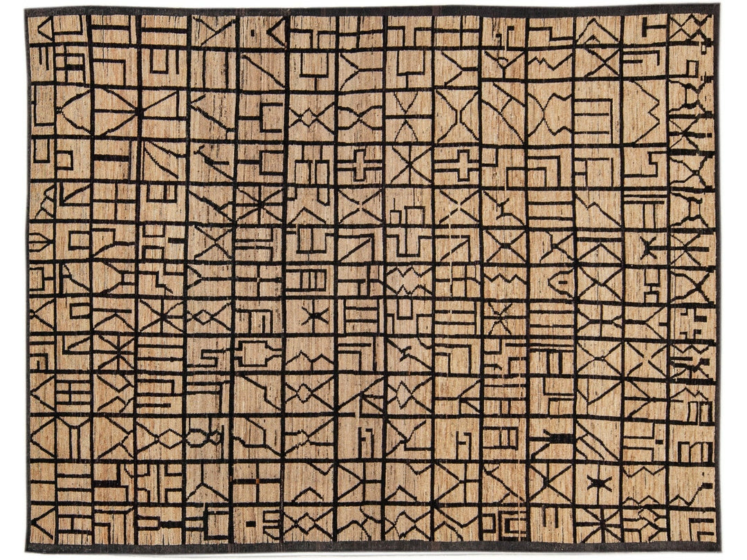 Modern Moroccan Style Brown Handmade Geometric Boho Pattern Wool Rug