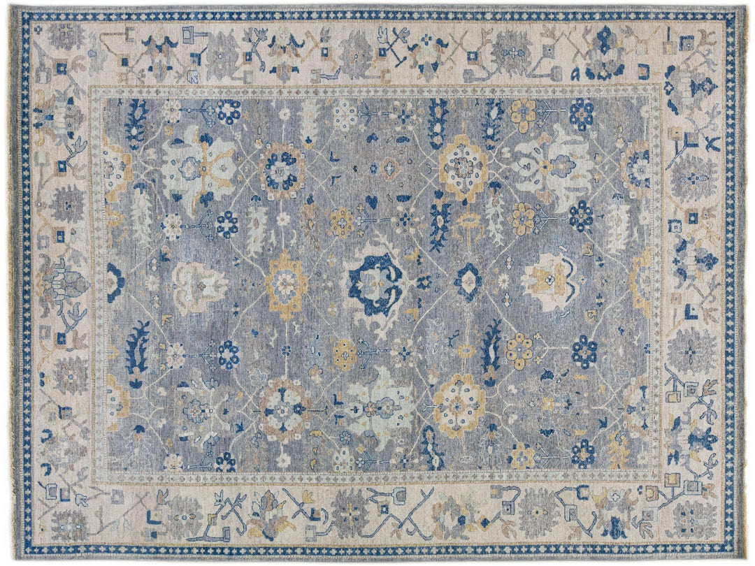 Apadana's Artisan Collection Handmade Floral Designed Gray Wool Rug