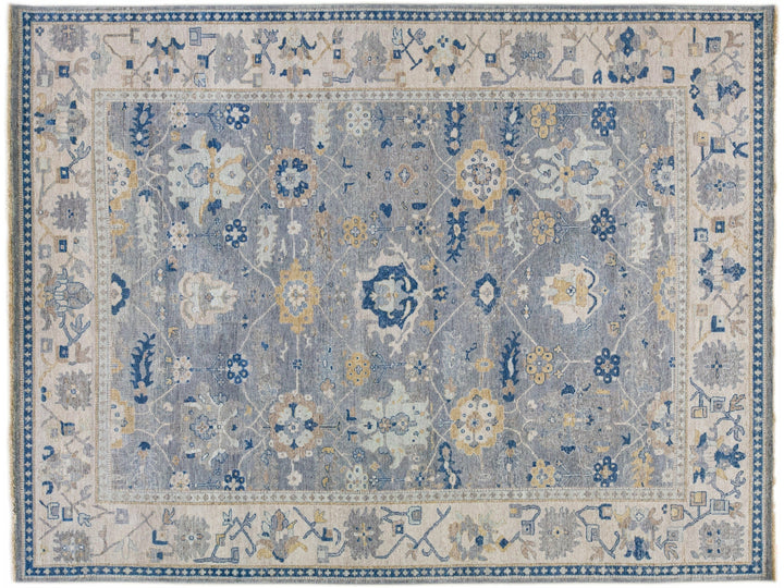 Apadana's Artisan Collection Handmade Floral Designed Gray Wool Rug