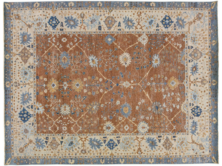 Apadana's Artisan Collection Brown Handmade Floral Pattern Wool Rug