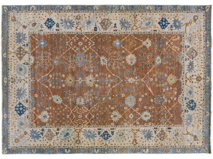Apadana's Artisan Collection Handmade Floral Pattern Brown Wool Rug